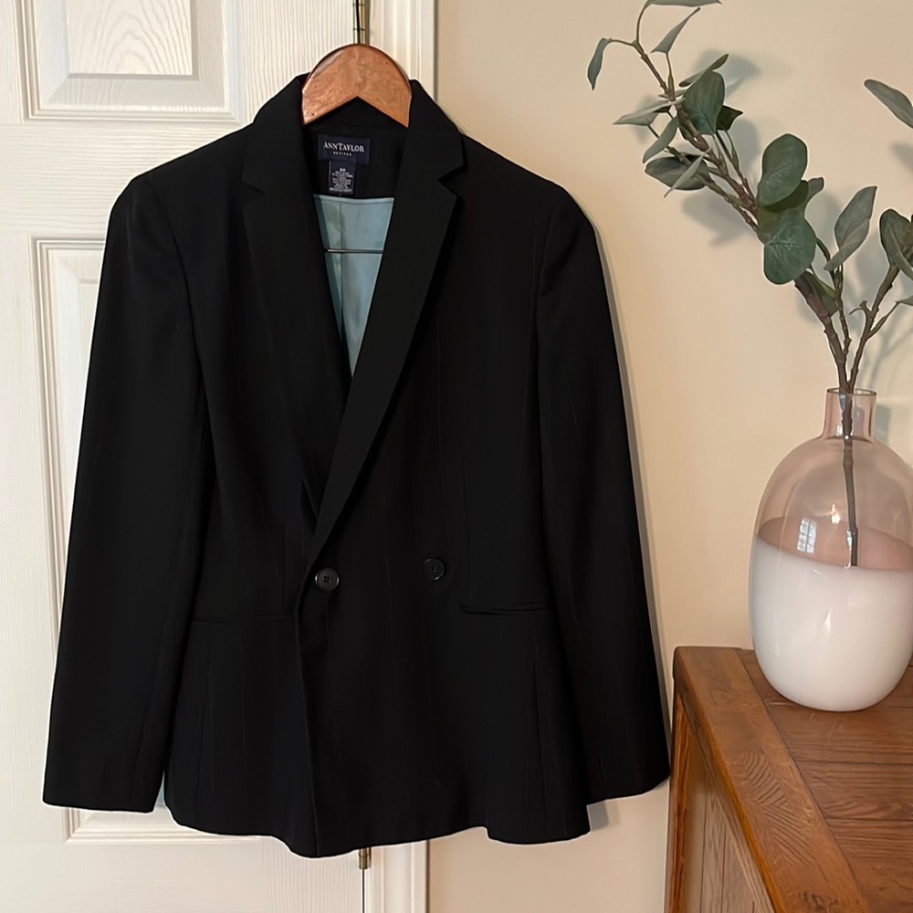 AnnTaylor Petite Black Blazer Pin Stripe